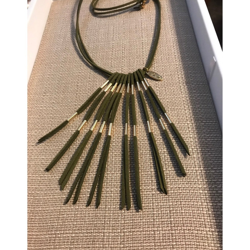 Plunder Design Cordelia Necklace green‎ suede fringe with gold